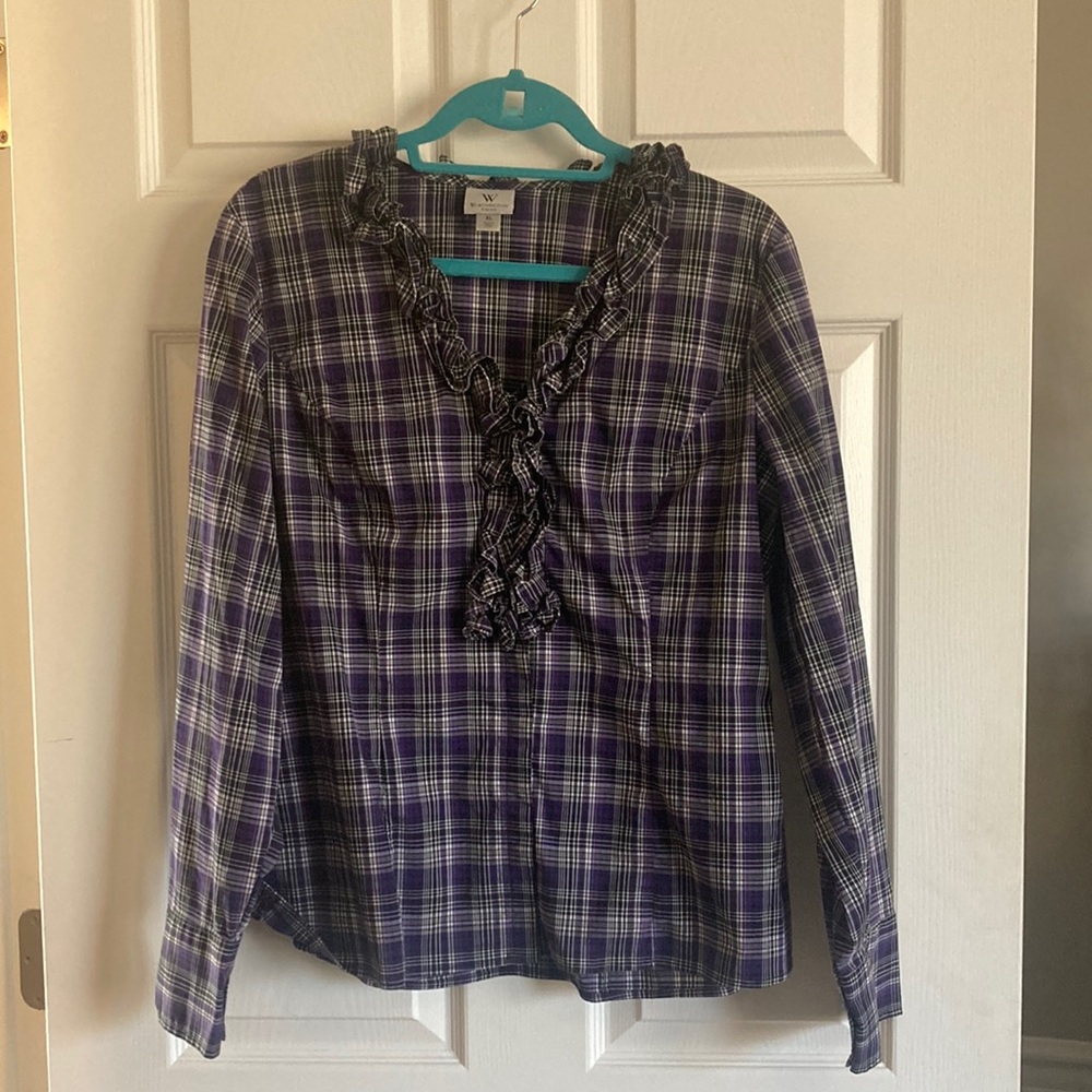 Worthington Purple Plaid Blouse